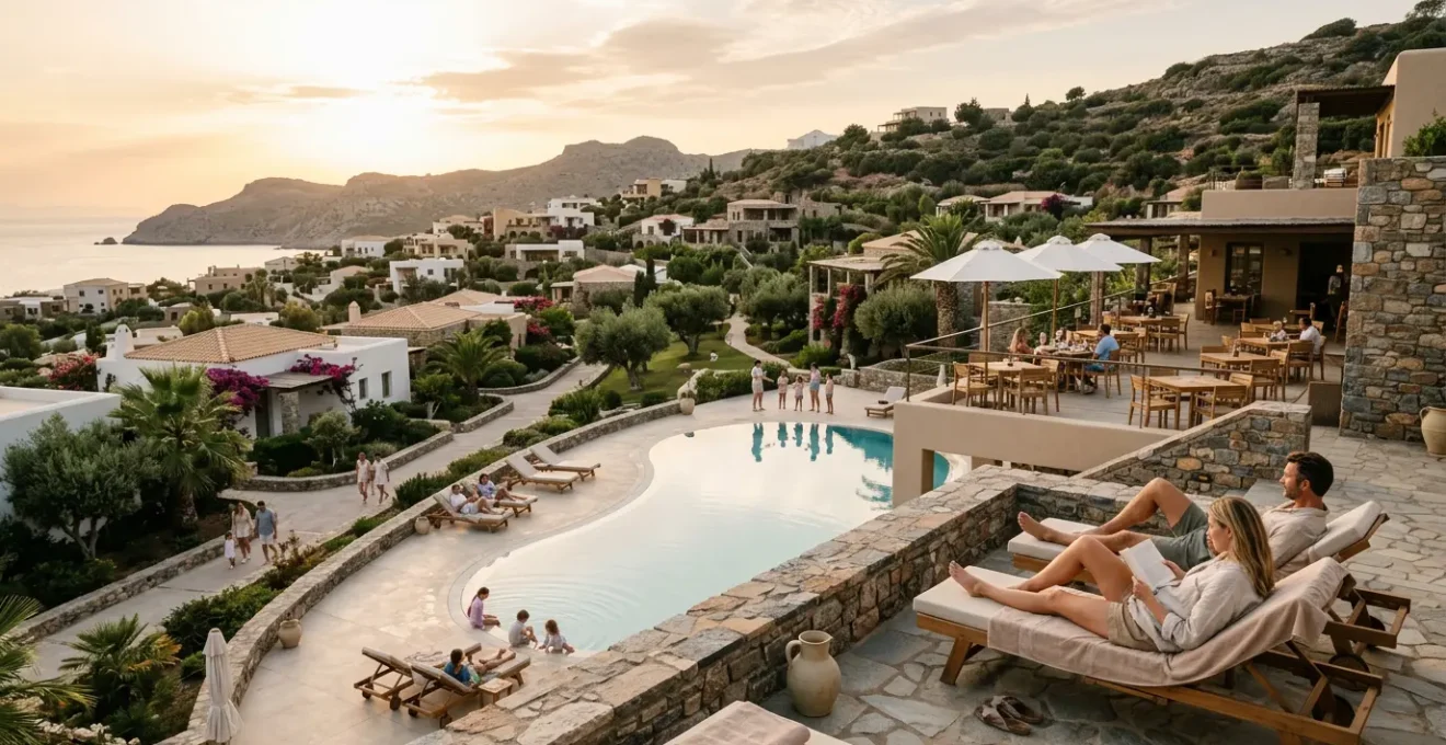 Famiglia in un villaggio vacanze tra animazione e relax in piscina