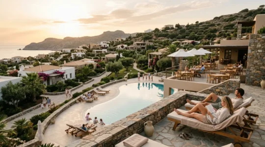 Famiglia in un villaggio vacanze tra animazione e relax in piscina