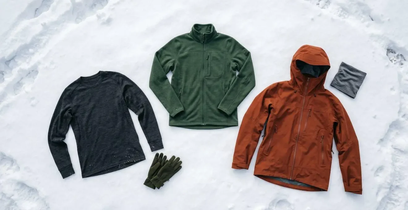 Sistema di abbigliamento a strati per escursione invernale