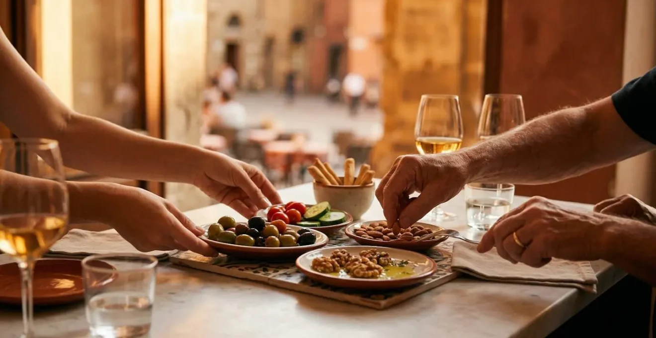 Aperitivo tradizionale italiano su terrazza al tramonto