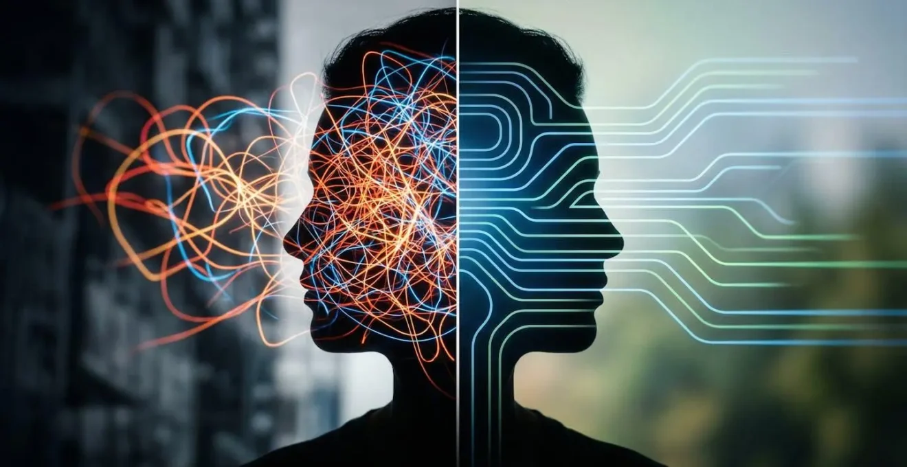 Metafora visiva del sovraccarico cognitivo causato dal rumore cittadino