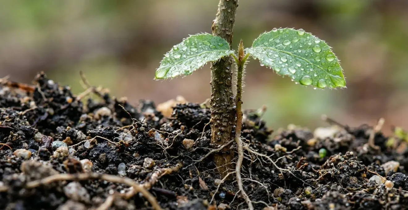 Giovani alberi piantati in un progetto di riforestazione italiano con terreno fertile