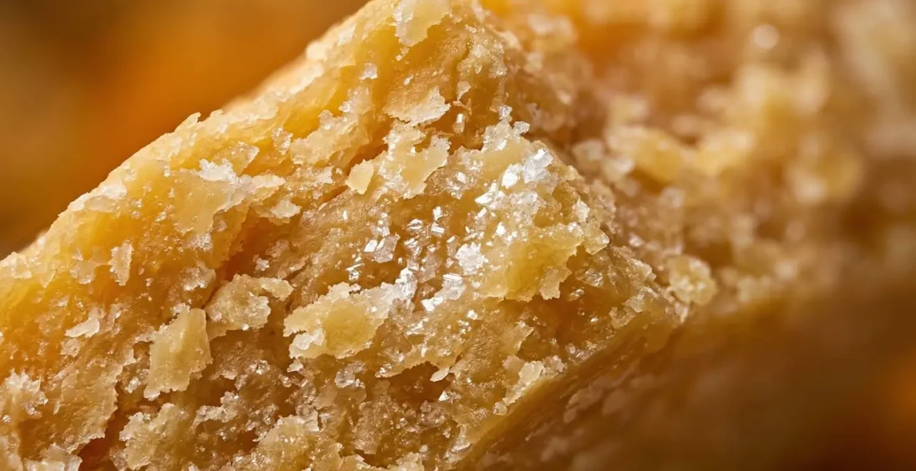 Dettaglio macro dei cristalli di tirosina nel Parmigiano Reggiano stagionato