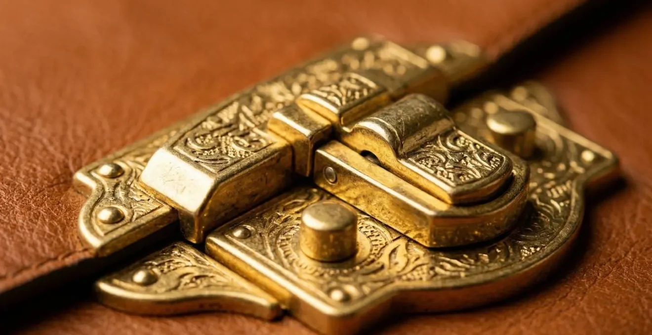 Macro dettaglio delle parti metalliche di una borsa di lusso per autenticazione