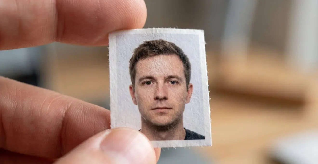 Esempio di foto biometrica corretta con proporzioni e illuminazione standard ICAO