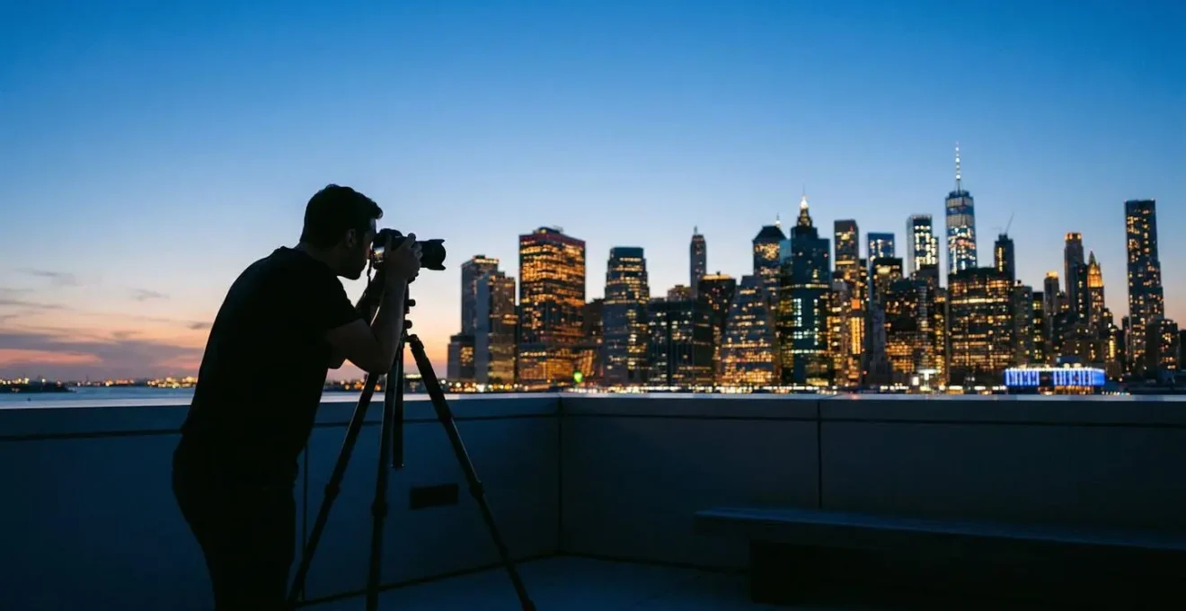 Lo skyline di Porta Nuova durante l'ora blu con le luci artificiali degli edifici che si mescolano alla luce naturale del crepuscolo