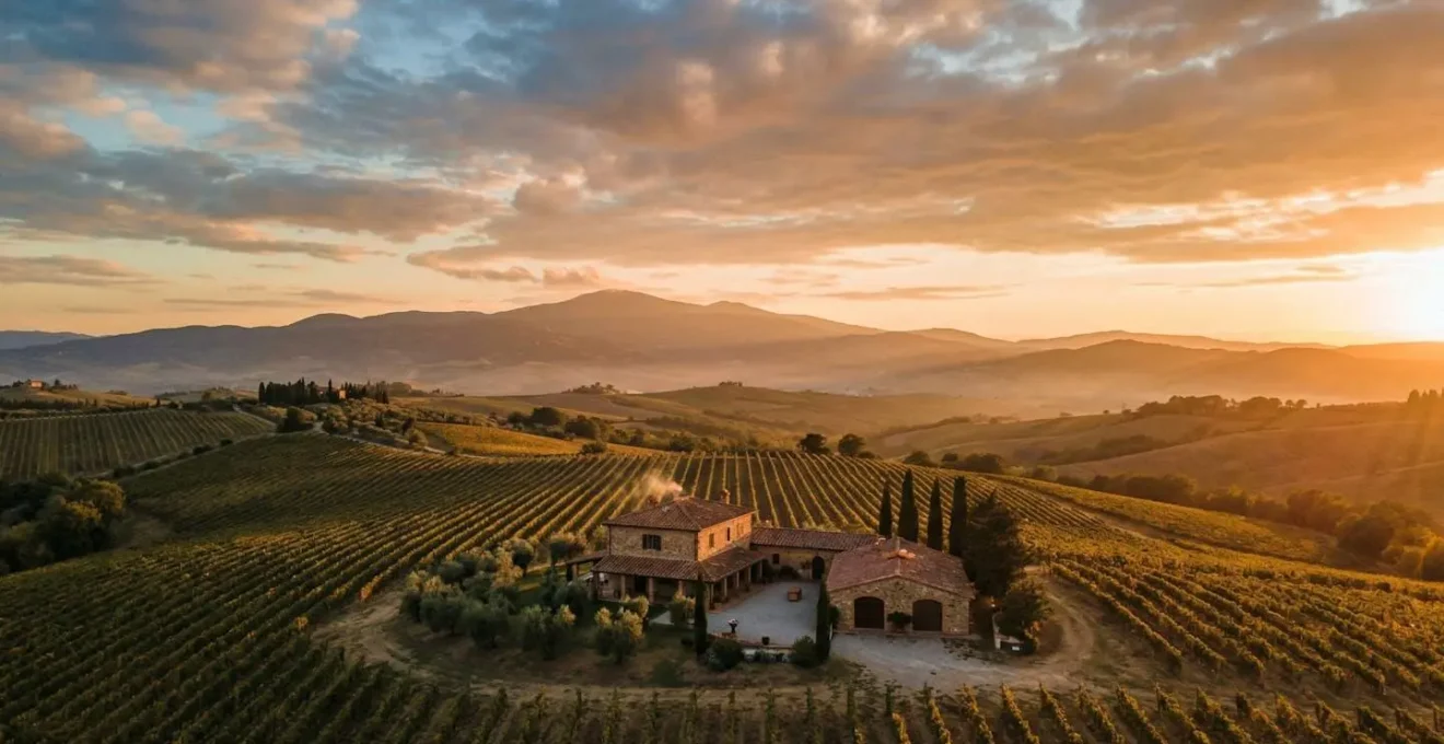 Vista panoramica di una piccola cantina familiare tra le colline