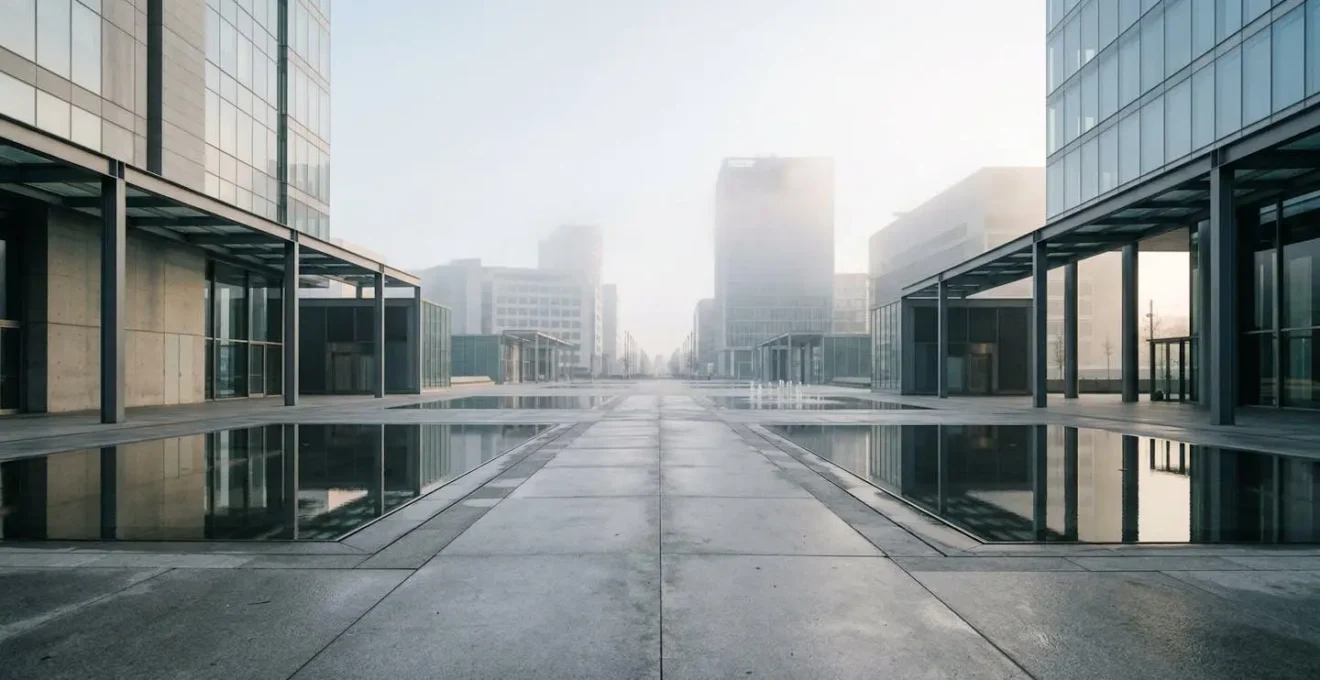 Piazza Gae Aulenti deserta nel weekend con le linee geometriche pulite dell'architettura moderna