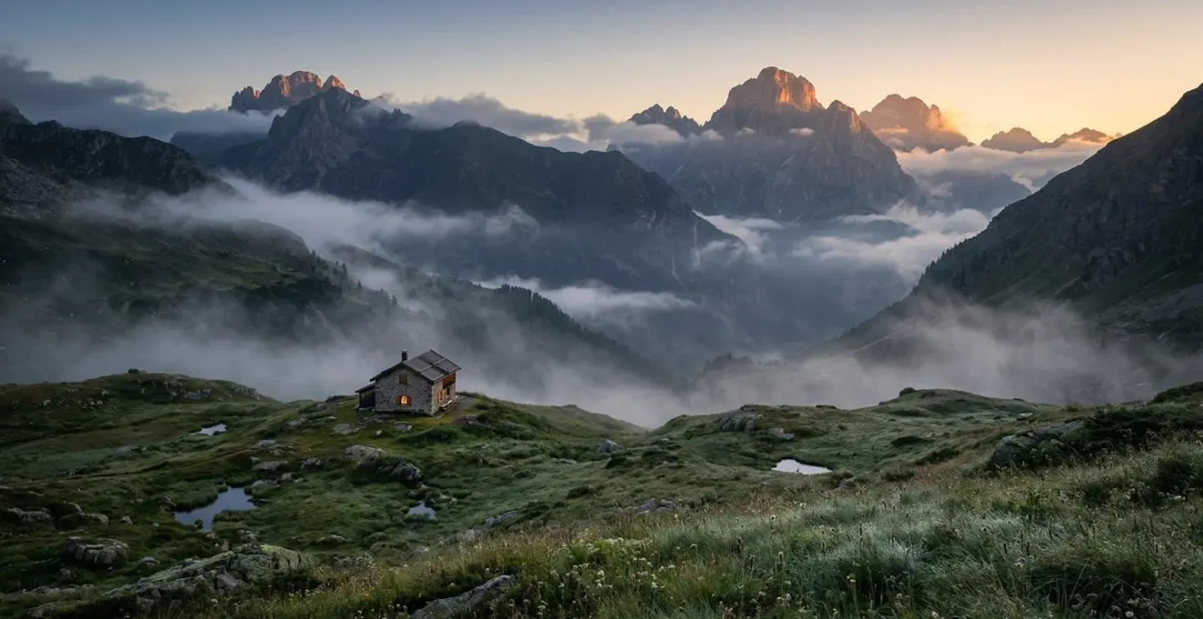 Rifugio isolato di montagna immerso nel silenzio della natura