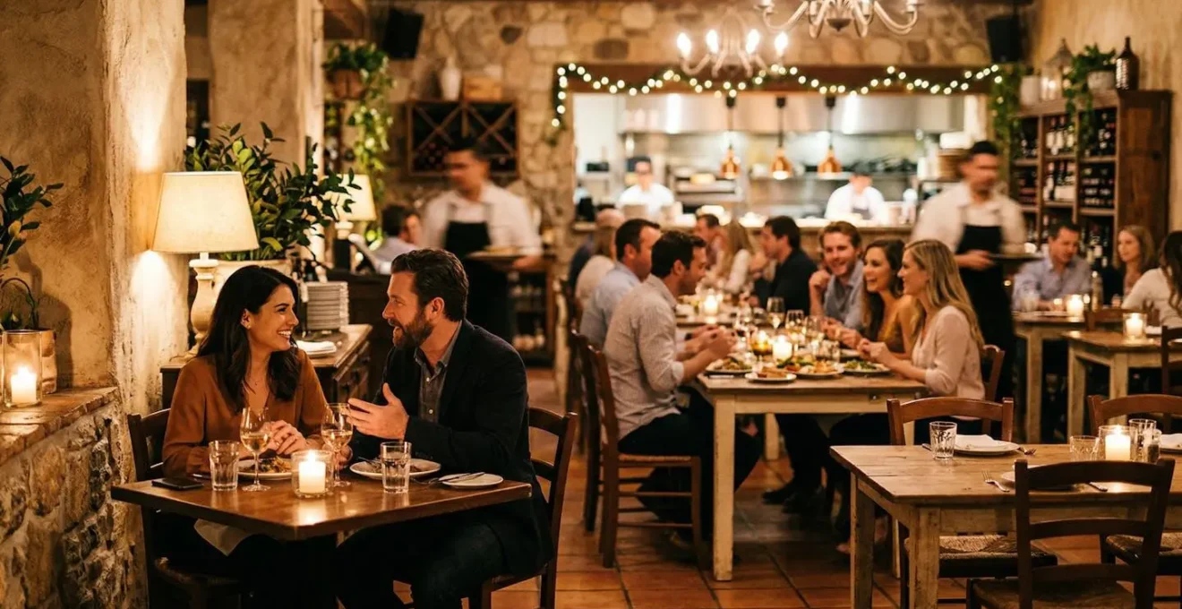 Sala ristorante di villaggio turistico con diverse configurazioni di tavoli