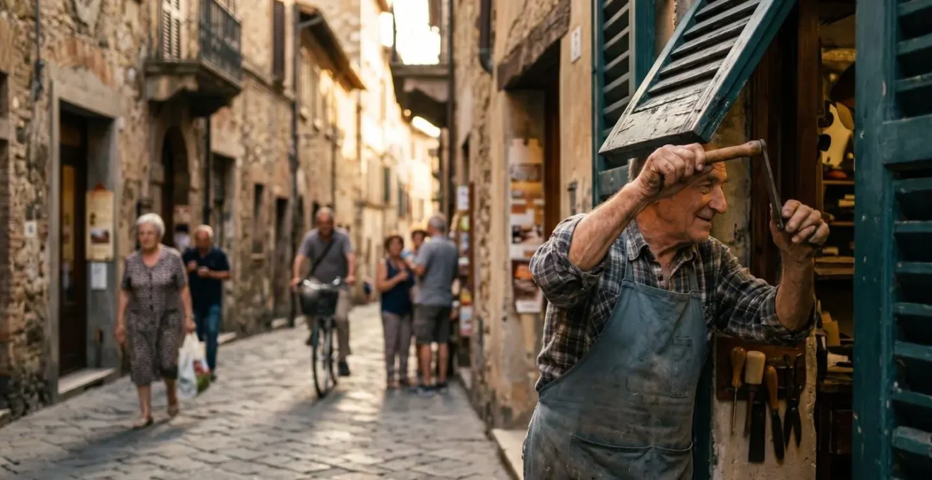Vicolo caratteristico con botteghe artigiane lontano dai flussi turistici principali