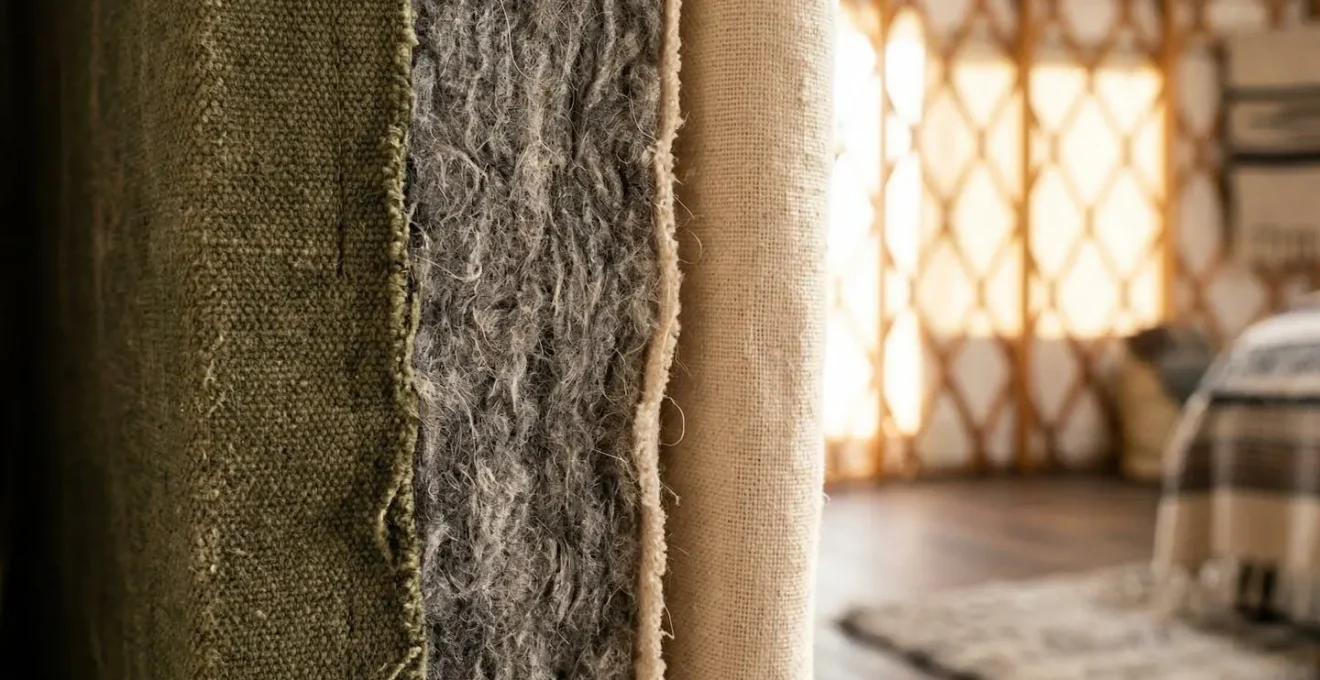 Interno di yurta luxury con materiali fonoassorbenti naturali